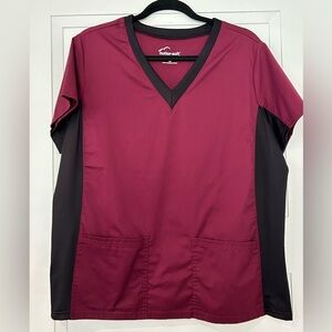 Butter-Soft Stretch L Burgundy Black V-Neck Scrub Top
